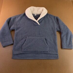 Flygo Girls Size Large Blue Fuzzy Fleece Pocket Collar Pullover Sweatshirt New